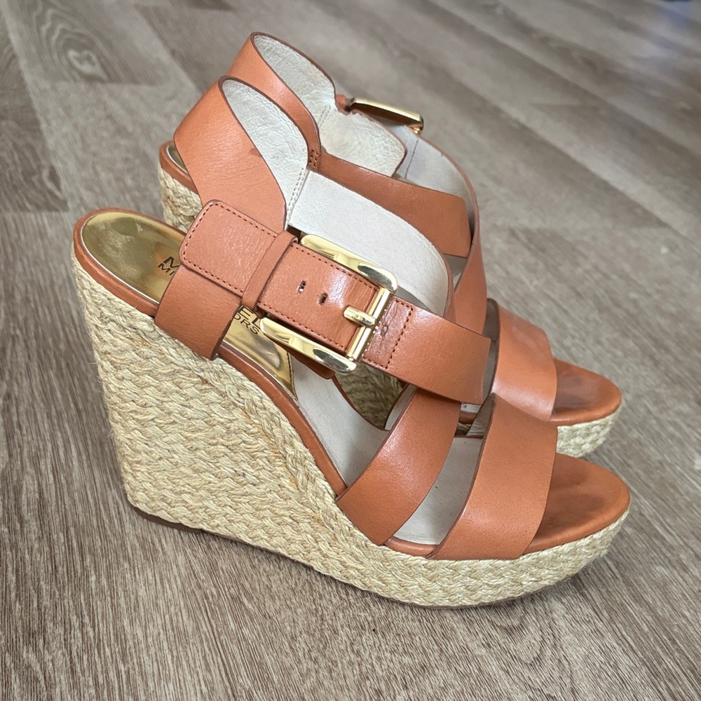 Michael Kors Brown Leather Wedge Sandals